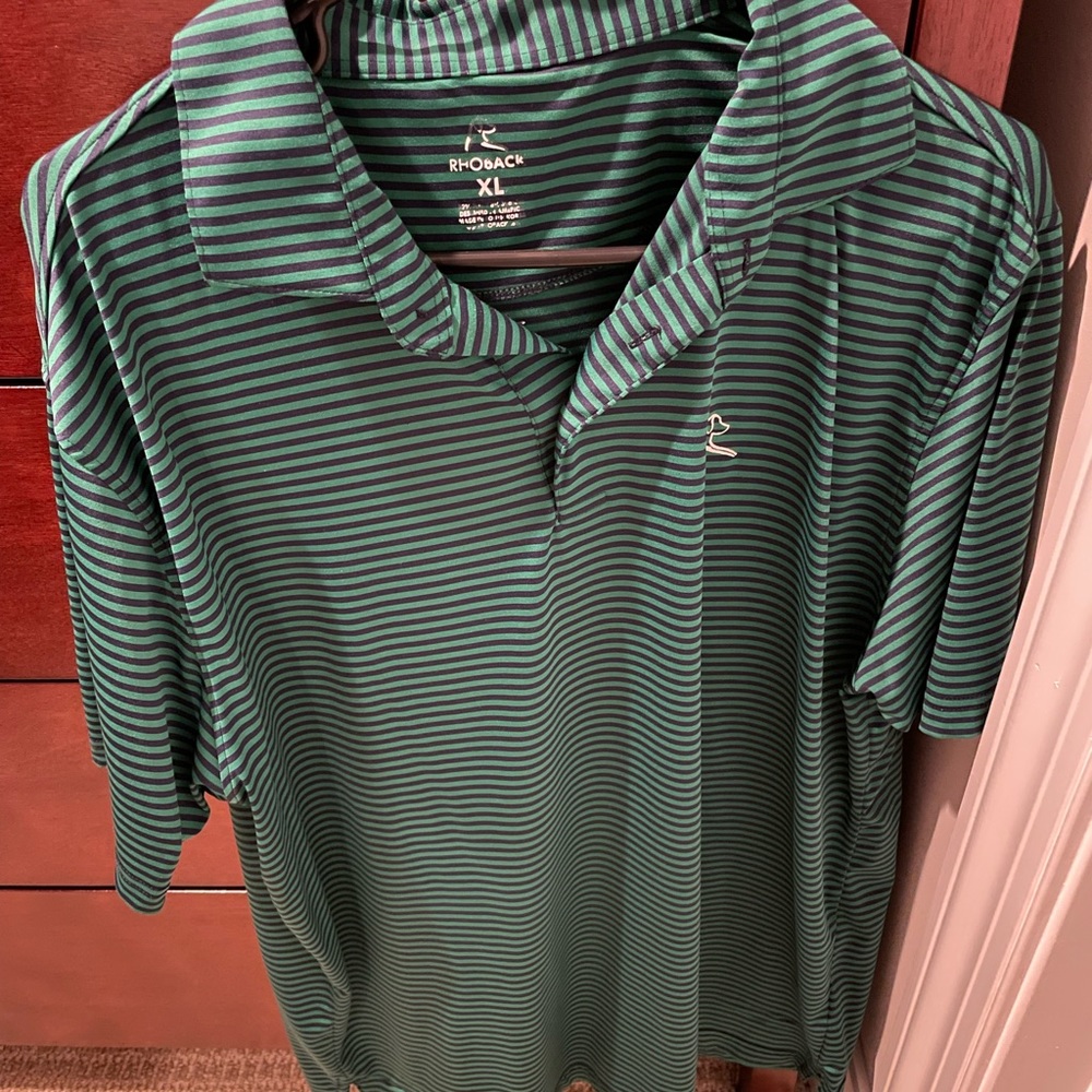 Rhoback Green and Blue Striped Sport Polo Size XL